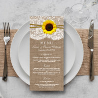 Carte de menu Rustic Sunflower Mariage Collection