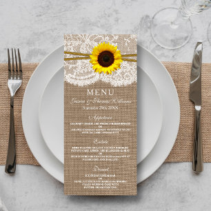 Carte de menu Rustic Sunflower Mariage Collection