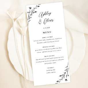 Carte de menu Rustic White & Black Botanical Maria