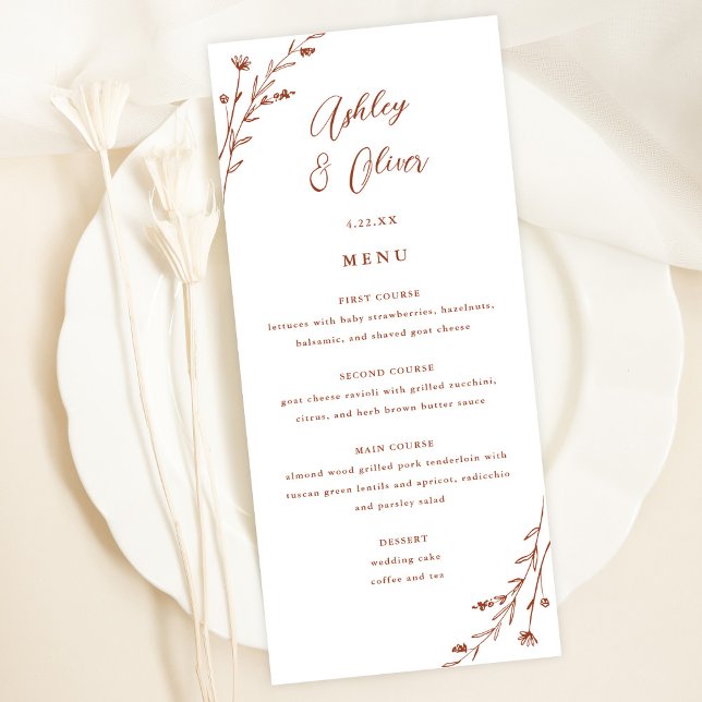 Carte de menu Rustic White & Terracotta Floral Mar (Créateur téléchargé)