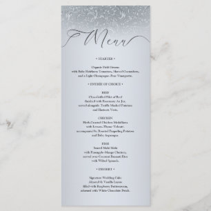 Carte de menu Silver Mariage damassé élégante