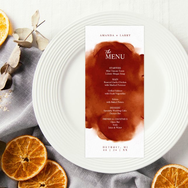 Carte de menu simple à l'aquarelle orange brûlé (Créateur téléchargé)