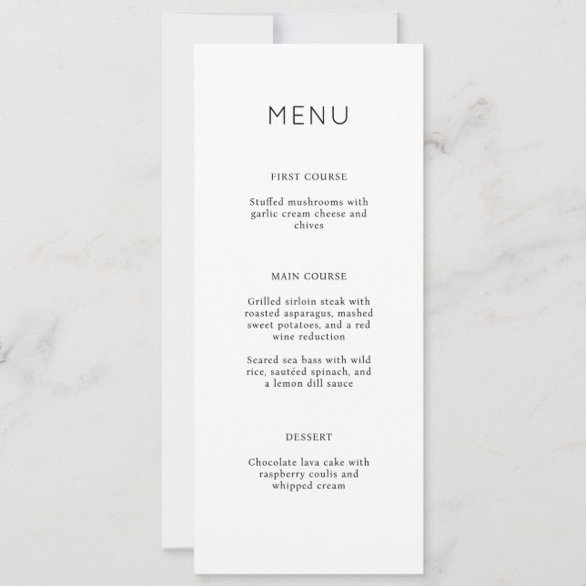 Carte de menu simple minimaliste Élégante Fête des (Devant)