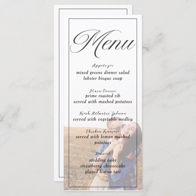 Carte de menu Simple minimaliste Mariage photo (Devant / Derrière)