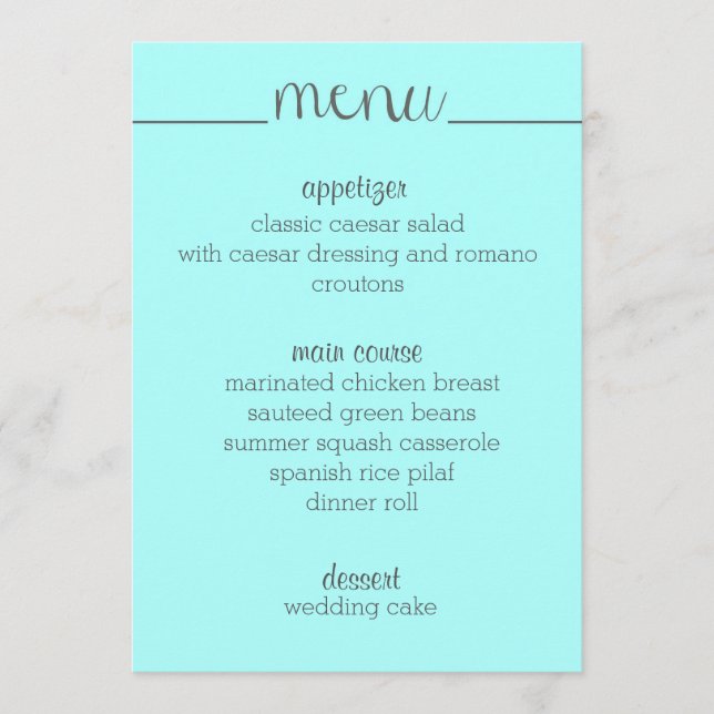 Carte de menu simple script - aqua (Devant)