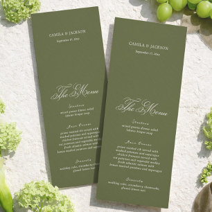 Carte de menu simple vert olive pour mariage