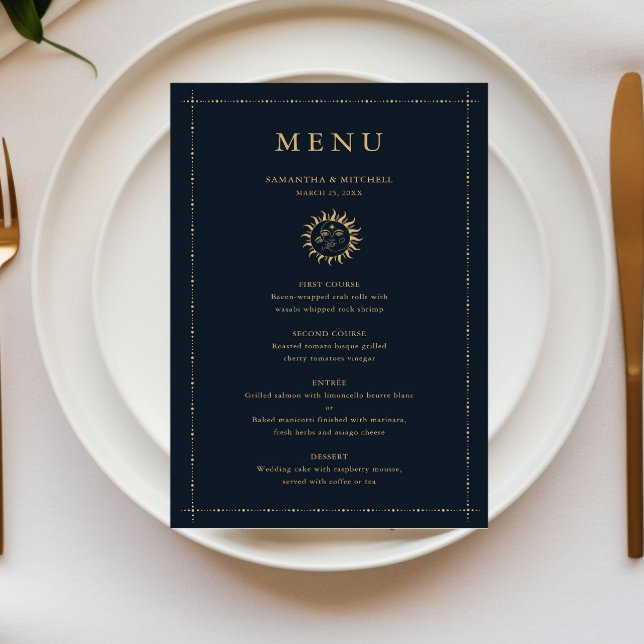 Carte de menu Soleil céleste et Lune Marine Gold (Créateur téléchargé)