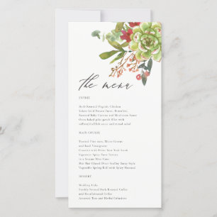 Carte de menu Succulent Cactus Mariage Floral Roug