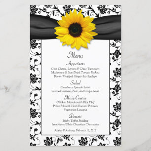 Carte de menu Sunflower Black White Mariage damass
