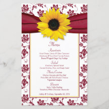 Carte de menu Sunflower Bourgogne White Mariage da