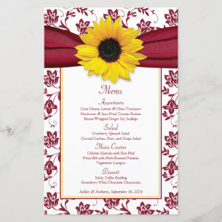 Carte de menu Sunflower Bourgogne White Mariage da