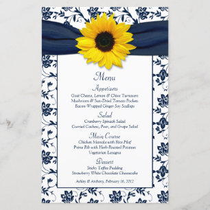 Carte de menu Sunflower Navy Blue White Mariage da