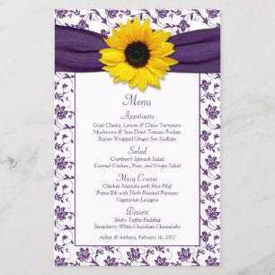 Carte de menu Sunflower Purple White Mariage damas