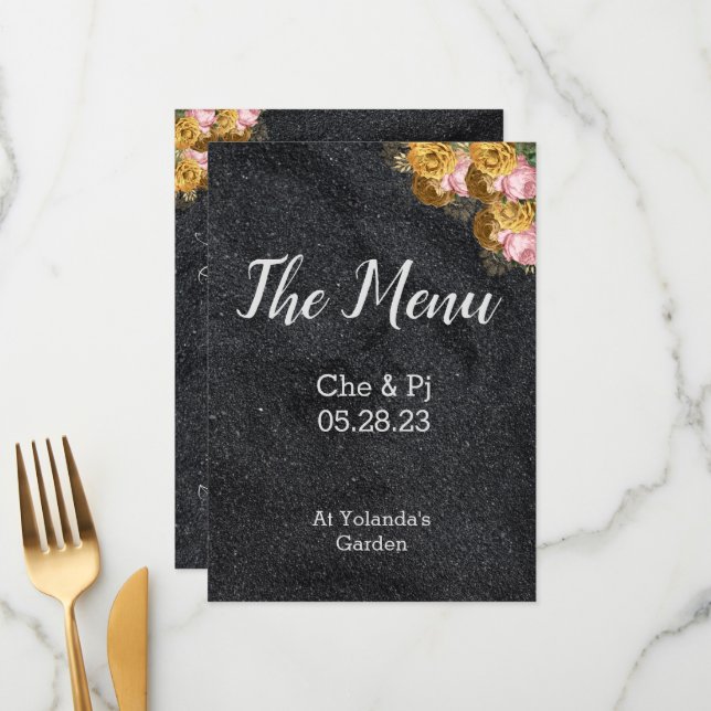 Carte de menu Table de mariage élégante (Devant/Arrière en situation)