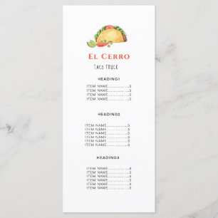 Carte de menu Taco Mexican Food