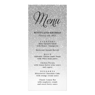 Carte de menu Tall Parties scintillant Argent