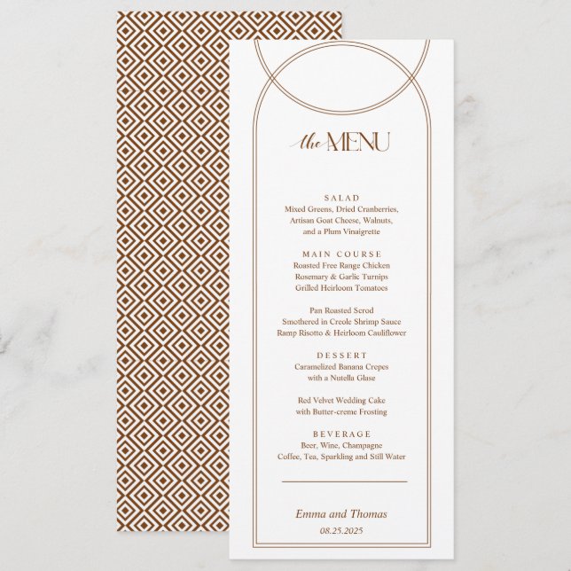 Carte de menu Terracotta Boho Arch (Devant / Derrière)