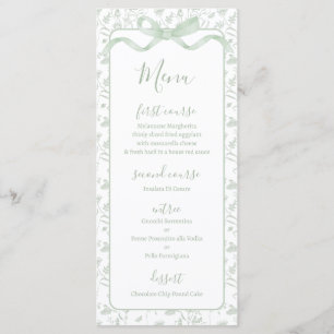 Carte de menu Toile de Jouy Vert Sage