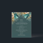 Carte de menu turquoise Gold Luxe Floral Mariage<br><div class="desc">Notre collection "Turquoise Gold Luxurious Floral" présente de riches arrière - plans d'aquarelle en émeraude et saphir avec des roses dans les mêmes couleurs et le feuillage doré. Les lettres décoratives font partie d'un script personnalisé mais peuvent être incorporées dans un monogramme sur demande. Cette collection s'étend à travers les...</div>
