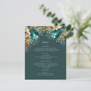Carte de menu turquoise Gold Luxe Floral Mariage