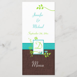 Carte de menu Turquoise Green Brown White Floral B