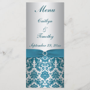 Carte de menu Turquoise RIBBON Silver, Mariage IMP