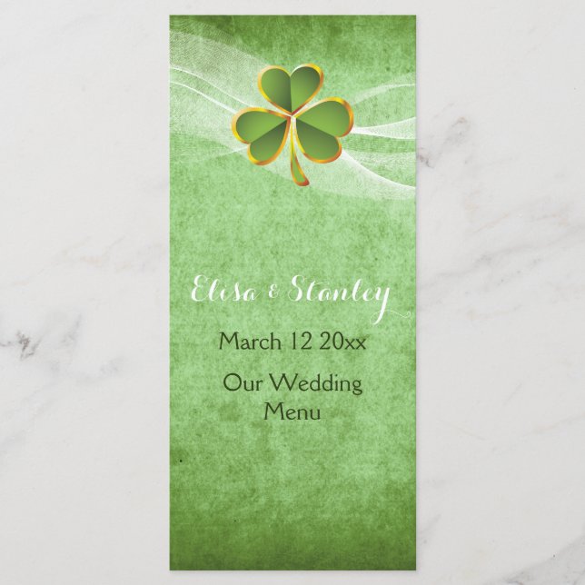 Carte de menu vert mariage irlandais (Devant)