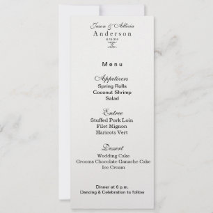 Carte de menu White Ice Shimmer pour mariages et g