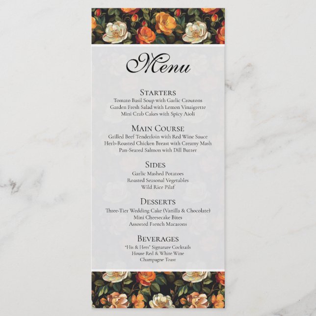 Carte de menus de rose florale moderne pour hommes (Devant)
