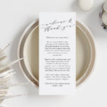 Carte de Merci de bienvenue de mariage personnalis<br><div class="desc">Bienvenue à vos invités avec cette carte de bienvenue et de remerciement magnifiquement conçue, parfaite pour des événements mariages ou spéciaux. Avec une calligraphie élégante et un texte sincère, cette carte donne le ton d'une fête chaleureuse et mémorable. Customisez-le avec vos noms et votre message pour créer un souvenir unique...</div>
