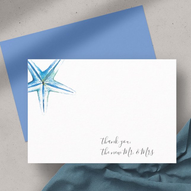 Carte de Merci de  d'Aquarelle (thank you cards starfish blue watercolor art by Victoria Grigaliunas)