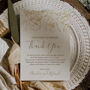 Carte de Merci doré Boho Or Crème Florale Dorée
