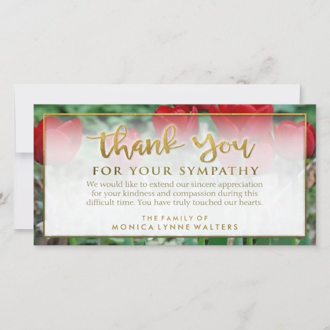 Carte de Merci en or des Tulipes rouges (Devant)