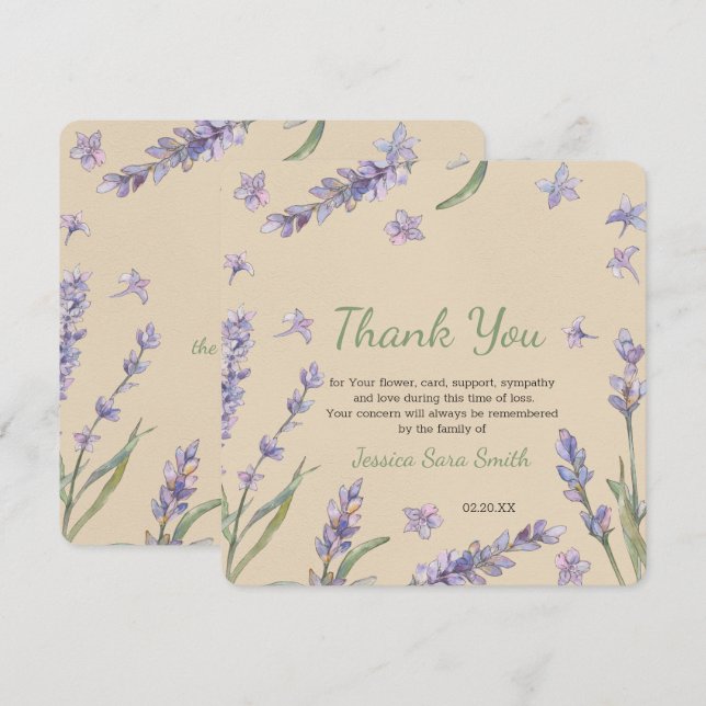 Carte de Merci Floral Lavender Greenery (Devant / Derrière)