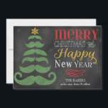 Carte de Merry Mustache Chalkboard<br><div class="desc">Merry mustaches make a sweet, quirky Christmas tree and trendy, colorful, chic, vintage chalkboard typographiy sends a special holiday message to make this a must have, unique flat Christmas card to send to family and friends this holiday season. Easily personalize this greeting card by using the given templates to add...</div>
