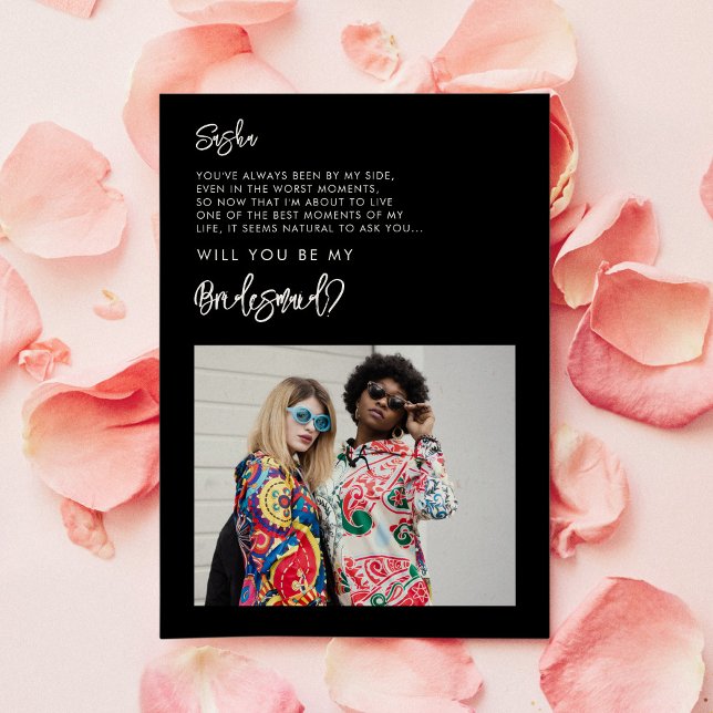 Carte de message photo Black moderne Bridesmaid (Créateur téléchargé)