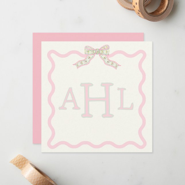 Carte de message photo Coquette Monogramme (Devant/Arrière en situation)