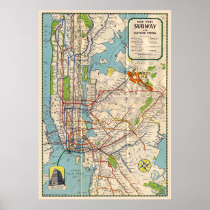 Carte de métro vintage New York Poster de voyage