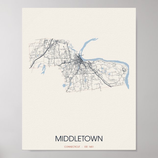Carte de Middletown Connecticut Poster (Devant)