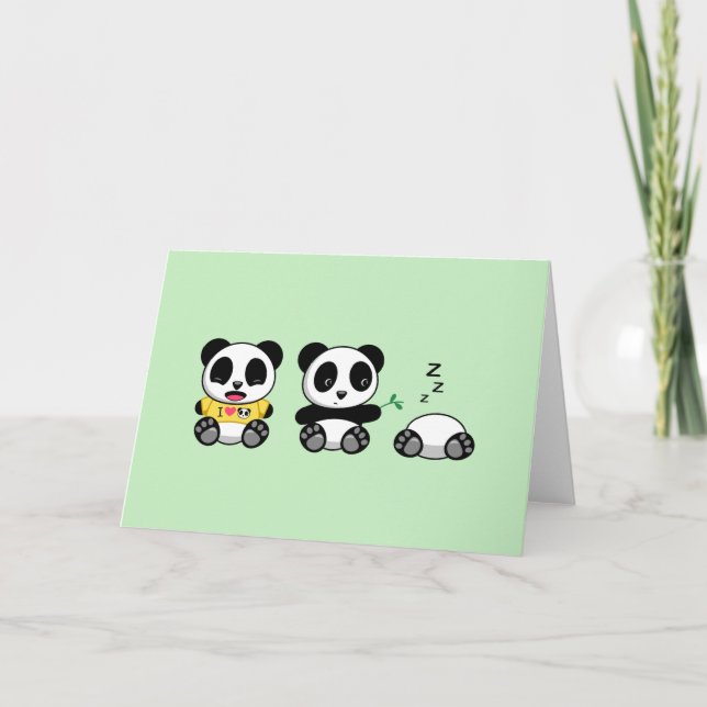 Carte De mignons petits pandas sur un blanc vert (Devant)