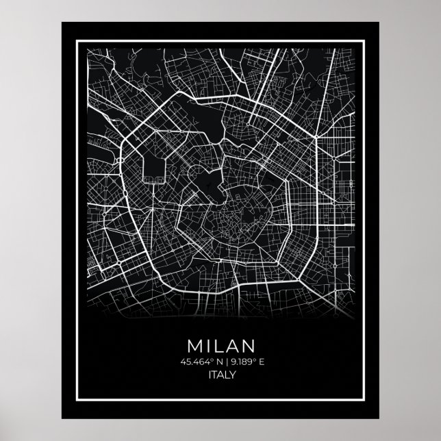 Carte de Milan - Milan Carte noire Poster (Devant)