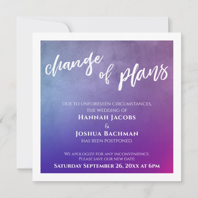 Carte de mise à jour de mariage reporté Violet, Ro (Devant)
