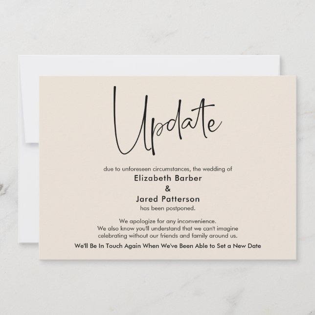 Carte de mise à jour Mariage reportée à la crème é (Devant)