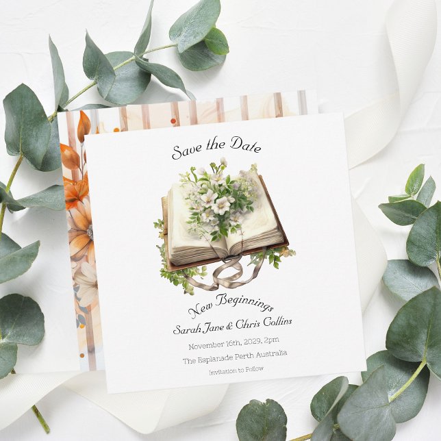 Carte de mise en conserve à plat Nouveaux Débuts (Save the Date New Beginning Flat Square Invitation )