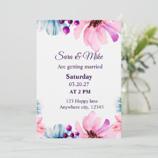 Carte de mise en garde "Blush & Blue Floral"