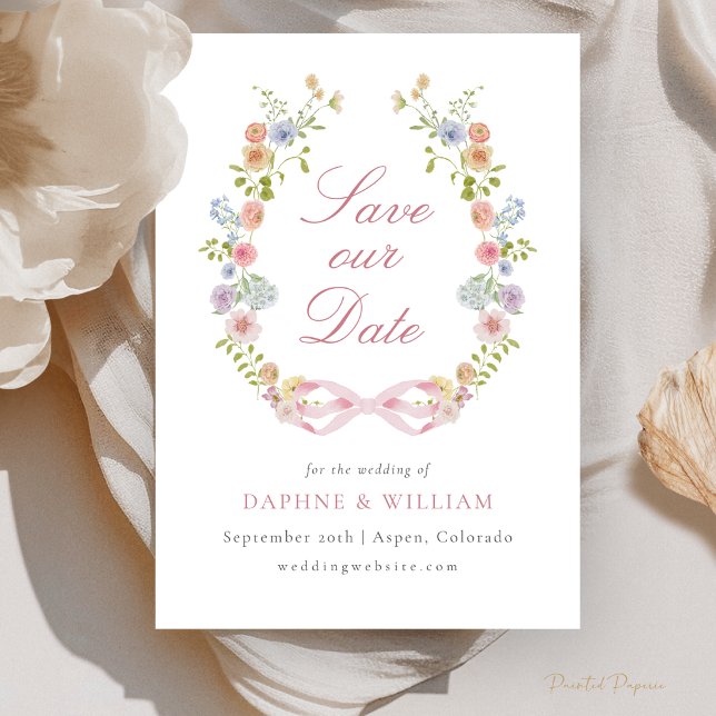 Carte de mise en garde Bows and Wildflowers (Bows and Wildflowers Photo Save The Date
)