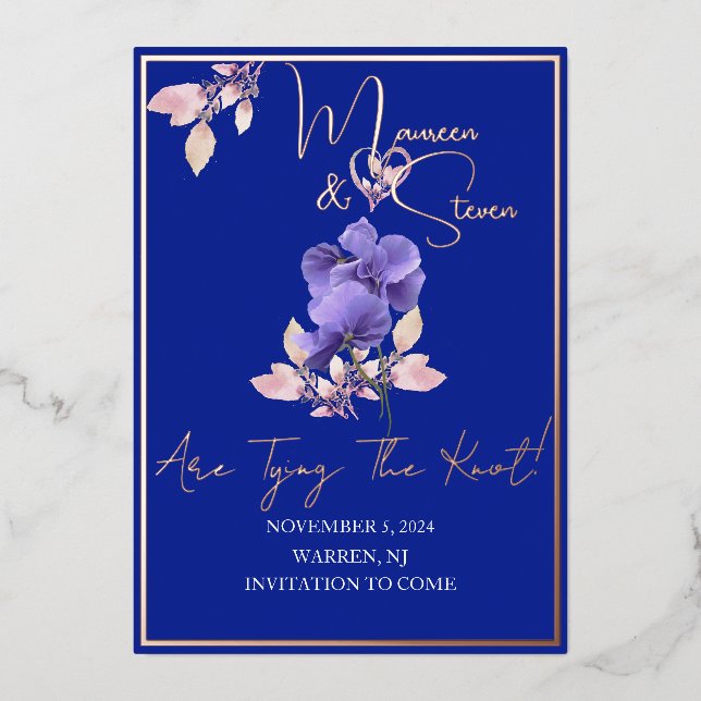 Carte de mise en garde de fleurs violettes bleu ro (Recto)