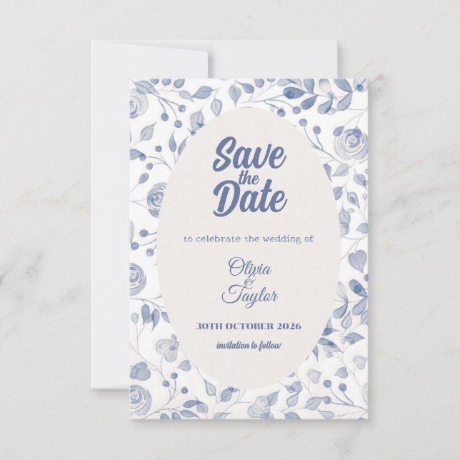 Carte de mise en vente à l'aquarelle bleue poussié (Devant)