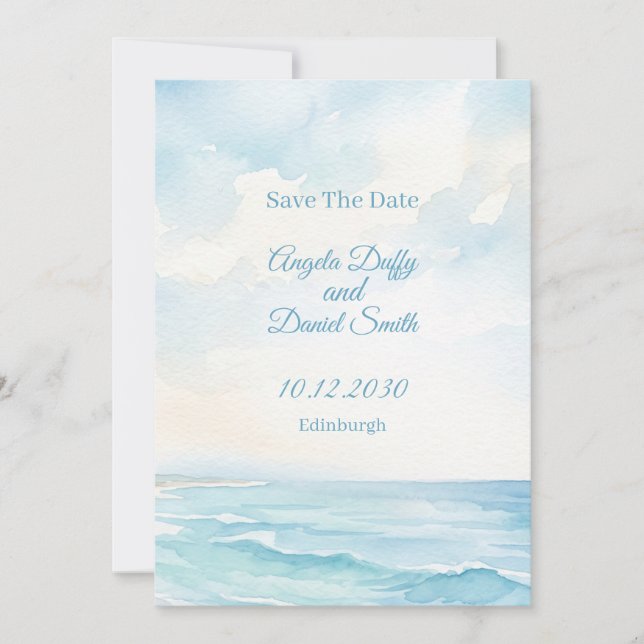 Carte de mise en vente à l'aquarelle de plage (Devant)