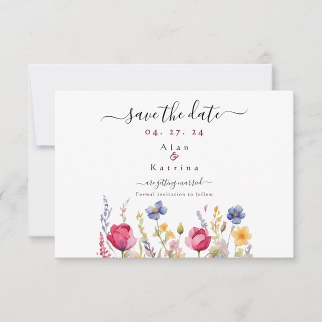 Carte de mise en vente de date Jardin Bohème Fleur (Devant)